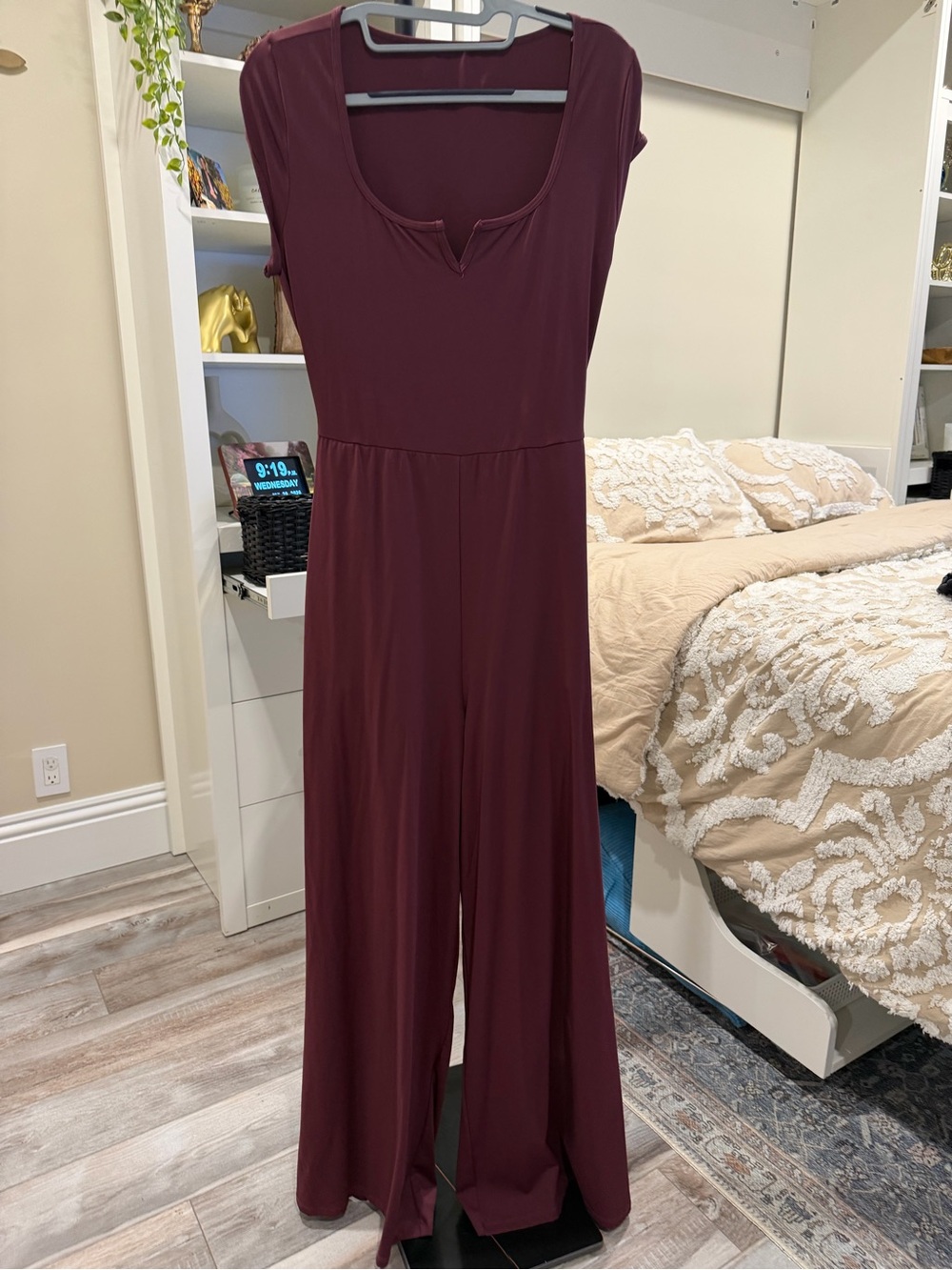 HALARA Burgundy Wide-Leg Scoop-Neck Jumpsuit